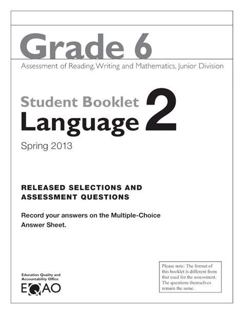 Eqao Grade 6 Language Review Booklet. . Eqao grade 6 language 2010